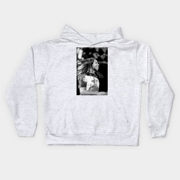 Ziggy Marley BW Photograph Kids Hoodie by Concert Photos